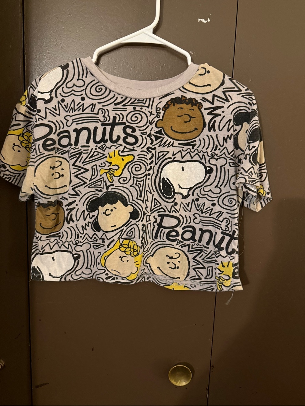Peanuts Cropped Graphic Tee - Light Gray & Yellow